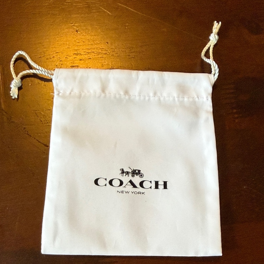 Coach White Drawstring Dust Pouch with Black Logo 5” x 4.5”